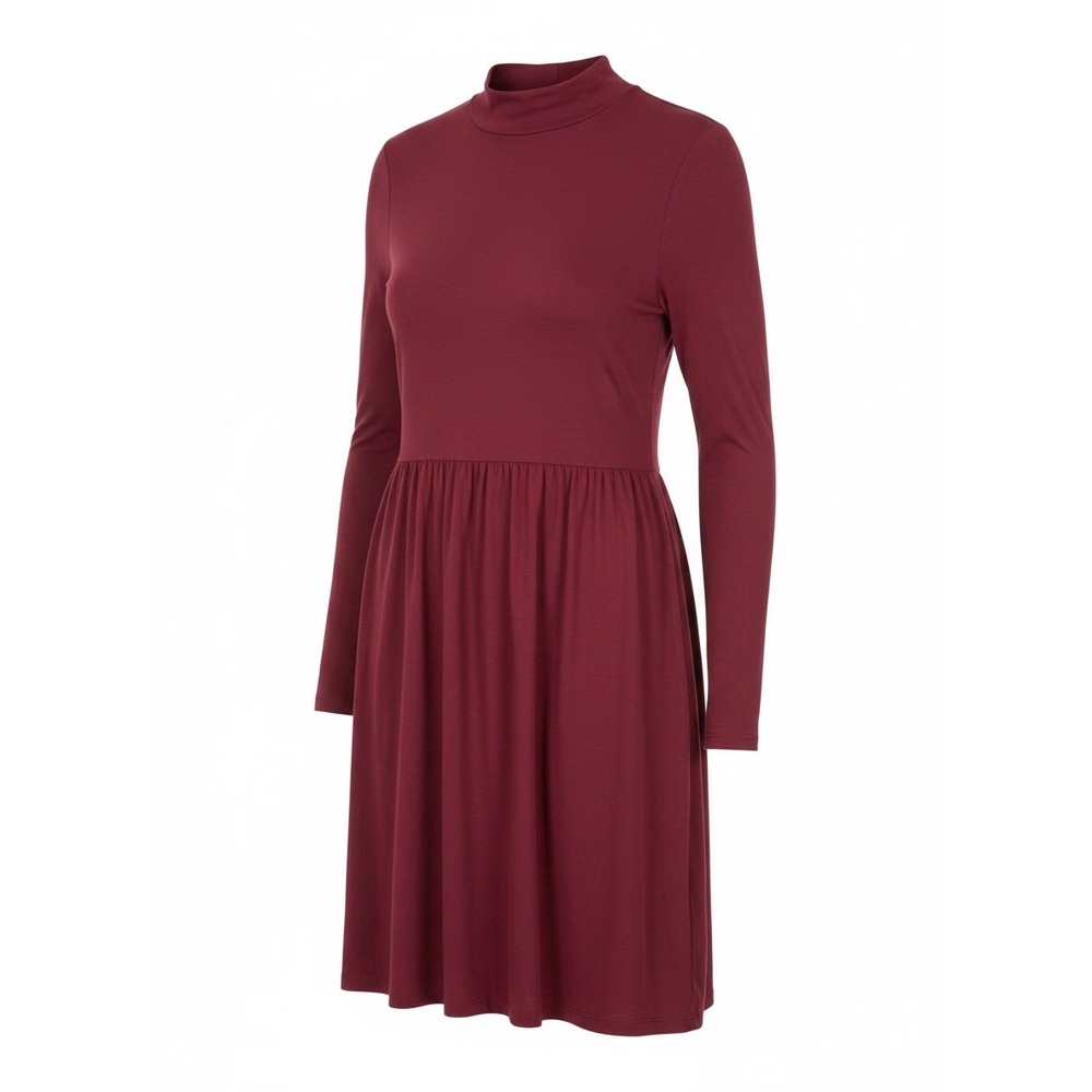 ASOS Burgundy Mock Neck Long Sleeve Babydoll Swing Dress Womens US 6 NWT